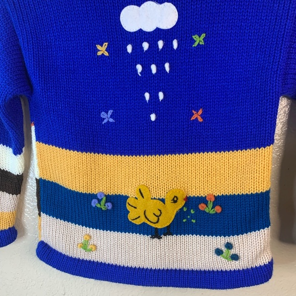 Peruvian Wool Handmade Applique Embroidered Animal Scene Zip Up Sweater Size 6 - Picture 6 of 7